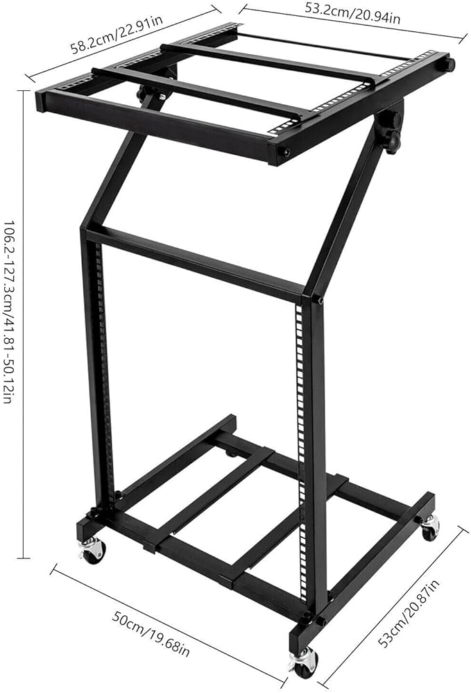 DJ Mixer Stand, 2-Layer Audio Device Rack with 4 Wheels, Audio Studio Mixer Stand for Homes Offices Stage Concert Studio Equipment Rolling Stage Cart (12U)