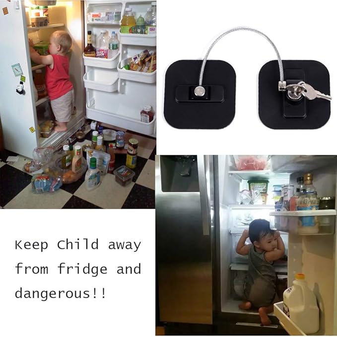 Refrigerator Lock,Fridge Lock with Keys,Freezer Lock and Refrigerator Lock for Child Proof,1Pack Black Fridge Lock