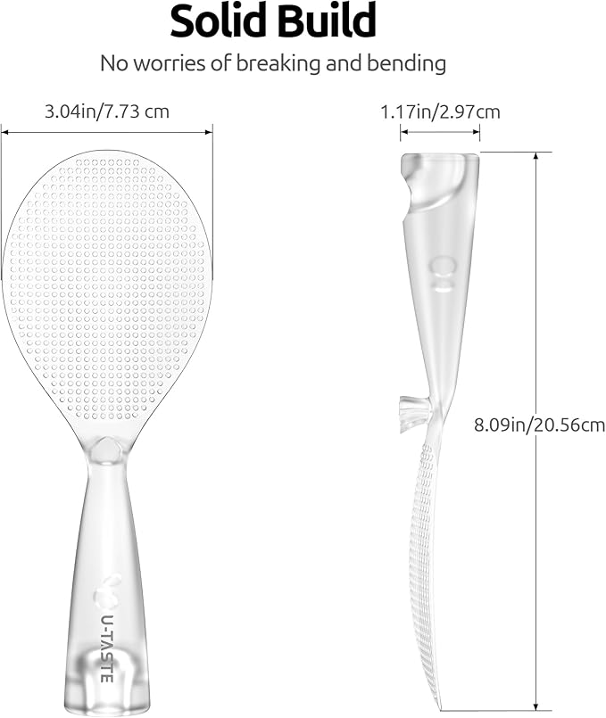 U-Taste Rice Spoon Paddle Scooper: 329°F Heat Resistant Food-Grade TPX Rice Spatula, Safe for Non-Stick Cookware, with Built-In Stand, Lightweight for Sushi, Pasta, Cooking & Serving (Transparent)