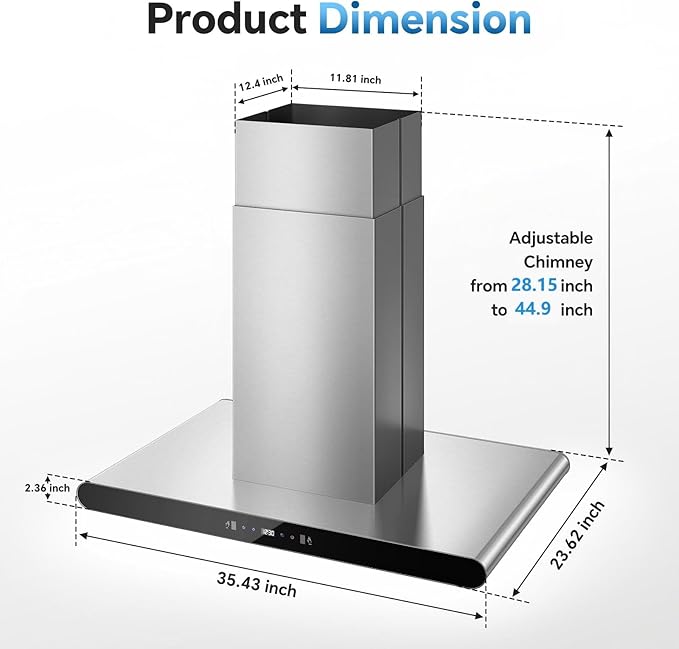Tiesay Island Range Hood 36 Inch, 700 CFM kitchen Hood with Dual-Sided Touch/Gesture/Remote Control, Ceiling Mount, Convertible Ducted/Ductless, 3-Speed Fan, 3 Stainless Steel Baffle Filters