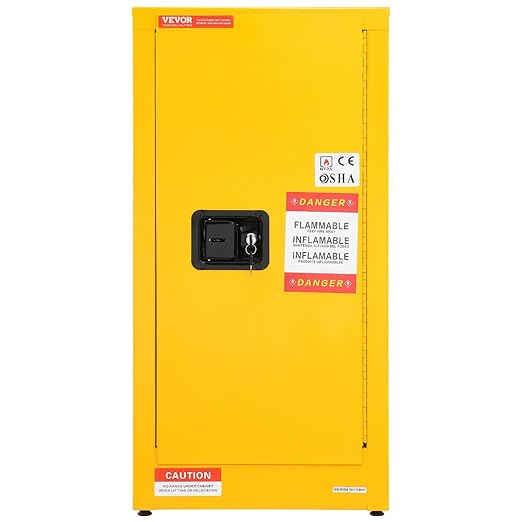 VEVOR Flammable Cabinet 18" x 18" x 35", Galvanized Steel Safety Cabinet, Adjustable Shelf Flammable Storage Cabinet, for Commercial Industrial and Home Use, Yellow: Industrial & Scientific