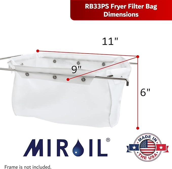 Miroil B33PS Fryer Filter Frame & Bag Combo, MirOil EZ Flow Filter Bag, Part 12849, For Heavy Crumbloads, Suitable for 16 Qt or 28 lb Polishing Oil, Durable, Easy to Clean with Hot Water