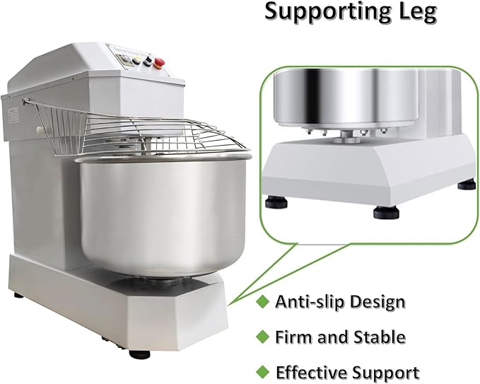 80L Commercial Dough Mixer Spiral Stand Mixer, Dual Speed & Dual Action, Stainless Steel Dough Kneading Machine, 72LB Dry Flour Capacity, for Bakeries Pizzerias, 220V, 3-Phase