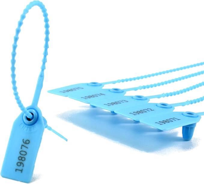 100 Numbered Plastic Tamper Seals Self Locking Security Tags Zip Ties Label for Fire Extinguisher 250mm (Light Blue)