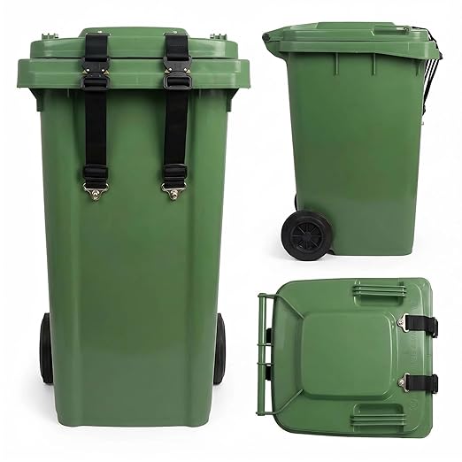2 Pcs Bear Proof Trash Can Locks, Heavy - Duty Trash Bin Lock, Trash Can Locks for Animals, Trash Can Lid Lock, Secure Lid Lock for Outdoor Indoor Trash Cans to Keep Raccoons Bears Strays Out