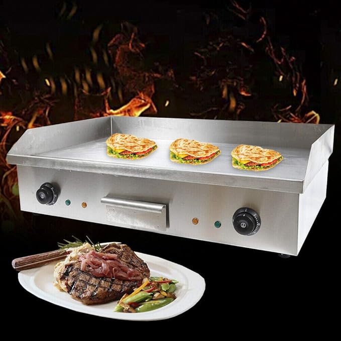 Commercial Electric Griddle, 3000W Countertop Flat Top Grill Dual Control Heavy Duty Stainless Steel Teppanyaki Griddle with Adjustable Temp Control 122°F-572°F 28.6"x15.7"(NO PLUG)