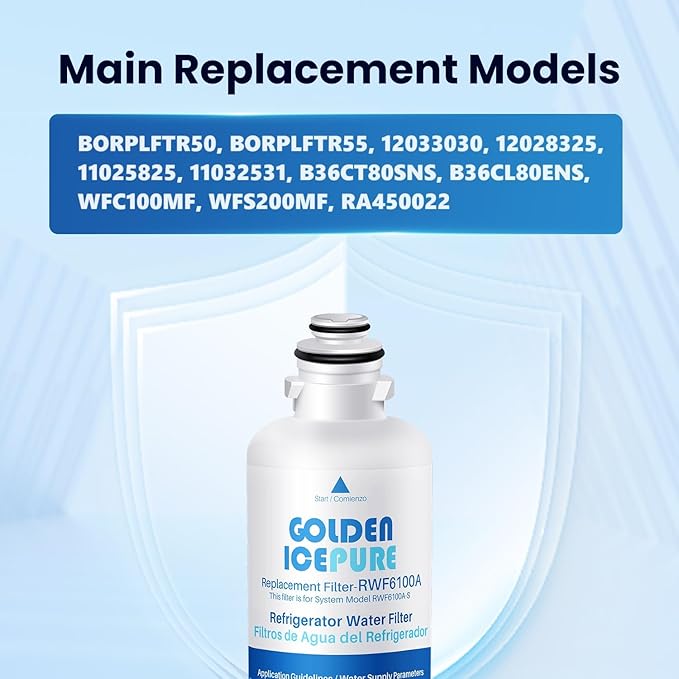 GOLDEN ICEPURE RWF6100A Replacement for Bosch UltraClarity Pro Water Filter BORPLFTR50, BORPLFTR55, B36CT80SNS, B36CL80ENS, WFC200MF, Refrigerator Replacement 2PACK