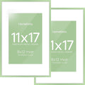 Homeforia 11x17 Picture Frame Sage Green, High End Metal 11x17 Poster Frames with Mat 8x12 Photo, 11 x 17 Sage Green Frame Matted to 8 by 12 Art, 17x11 Thin Frames, Tempered Glass, Wall Kit, Set of 2