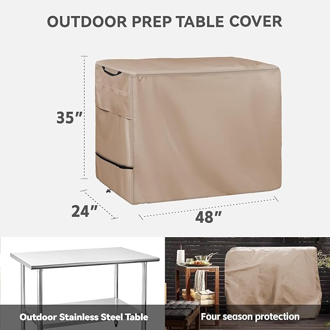 Outdoor Prep Table Cover - Heavy Duty Waterproof Cover for Outdoor Stainless Steel Table,Khaki