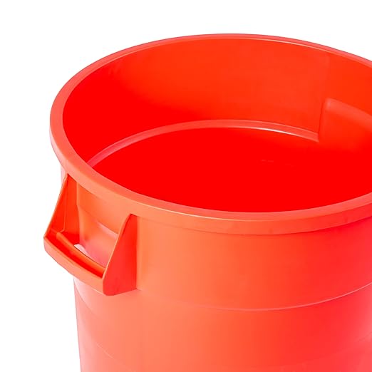 PRO&Family Commercial Round Trash Can, Ingredient Bin, Heavy-Duty Plastic, Anti-Static, Kitchen, Office, Outdoor Use (Red, 32 Gallon)