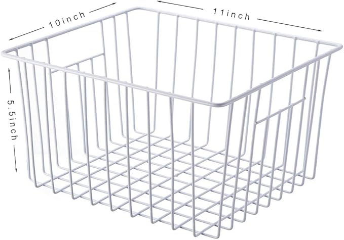 Freezer Basket Organizer, Refrigerator Metal Wire Storage Divider, Household Container Bins with Handles for Kitchen, Pantry, Cabinet, Closets - Pearl White (6, 11in x 10in x 5.5in)