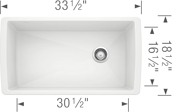BLANCO, White 441767 DIAMOND SILGRANIT Super Single Undermount Kitchen Sink, 33.5" X 18.5"