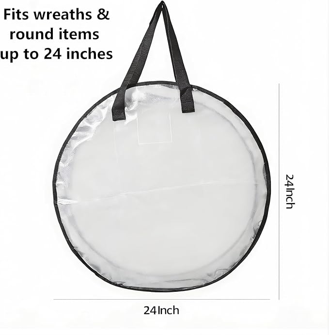 2 Pack Clear Christmas Wreath Storage Bags 24 Inch - Waterproof Wreath Container with Dual Zipper and Reinforced Handles for Artificial Wreath, Garland and Holiday Decor Organization