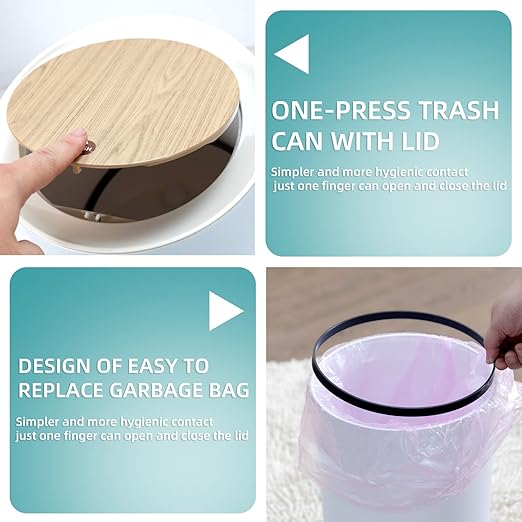 Bathroom Trash Can with Lid,1.8 Gallon Modern Office Trash Can for Near Desk Bedroom Garbage Can Waste Basket with Push Top,Nordic Small Trash Bin for Living Room,Nursery,Dog Proof Trash Can