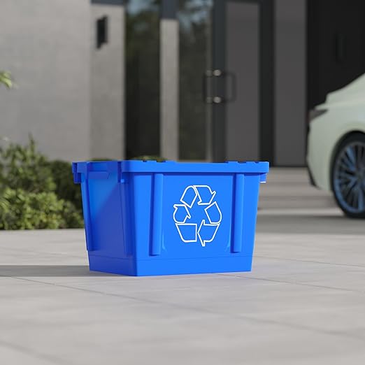 14 Gallon Rectangular Blue Recycling Bin | 6 Pack | Inside Outside Curbside | Stackable Box for Paper Plastic