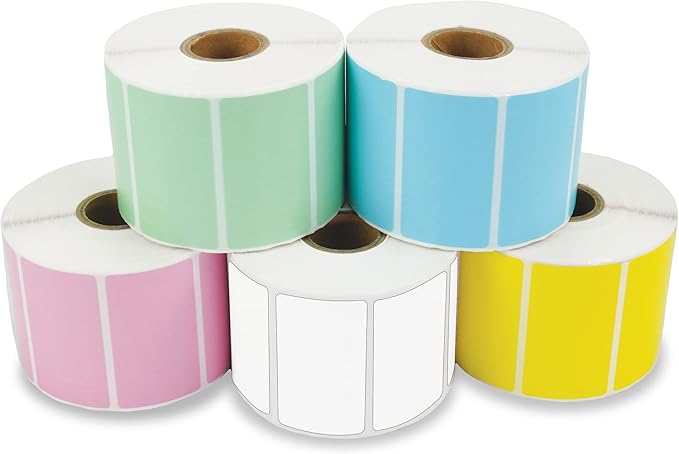 Spartan Industrial - 2.25" X 1.25" Direct Thermal Labels 5 Colors (5 Rolls, 1000/Roll) Perforated Barcode Address Stickers - Compatible with Rollo and Zebra Desktop Printers