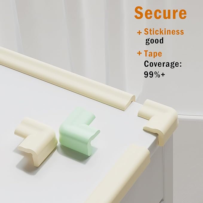 Foam Table Edge and Corner Guards for Baby,(6.5ft Edge 4Corners),Baby Proofing Soft Corner Protectors,Furniture and Tables Child Baby Proof Bumpers, Pre-Taped Corner Cushions (Beige)