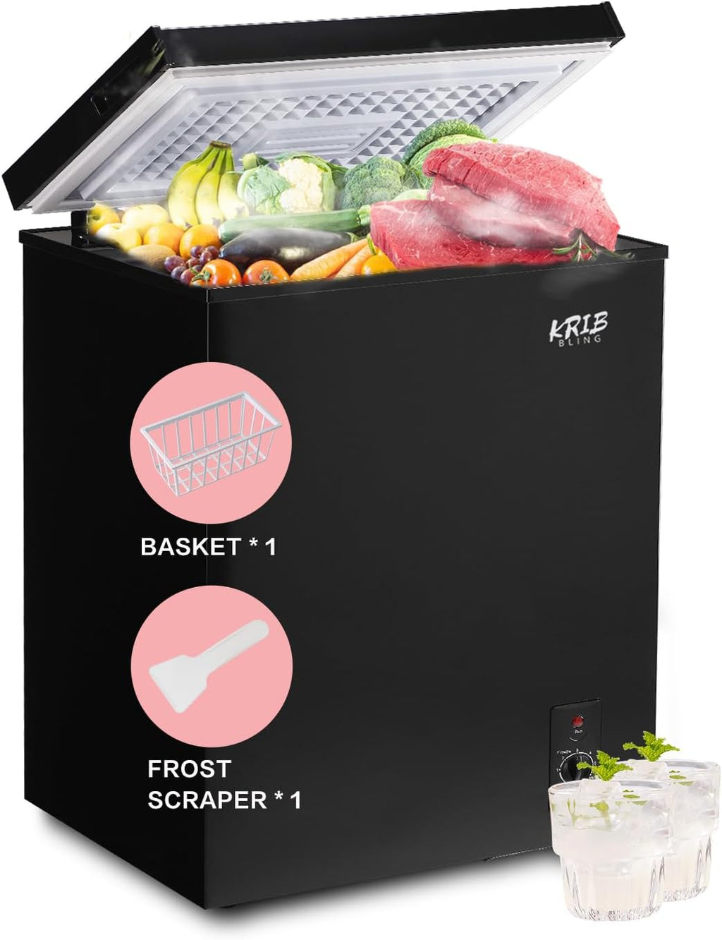 5.0 Cu.Ft Chest Freezer with 7 Gears Temperature Control(-16°F to -48°F), Deep Compact Freezer with a Removable Basket, for House, Kitchen, Garage, Basement, Shop, Black