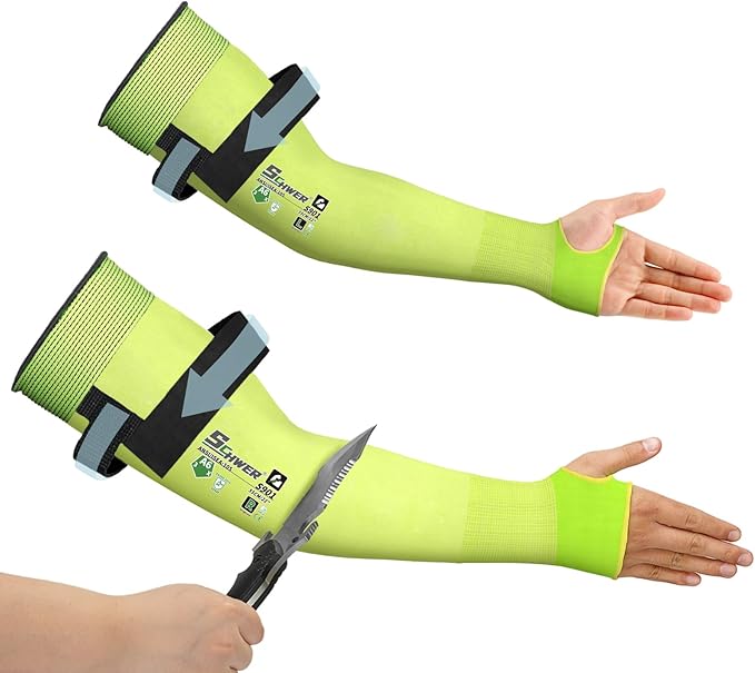 Schwer ANSI A6 Cut Resistant Gardening Sleeves with Thumb Hole, 22 inch Arm Protectors for Thin Skin and Bruising, Arm Guards for Gardening, Repairing, Kitchen, Pet Grooming (1 Pair, Yellow)