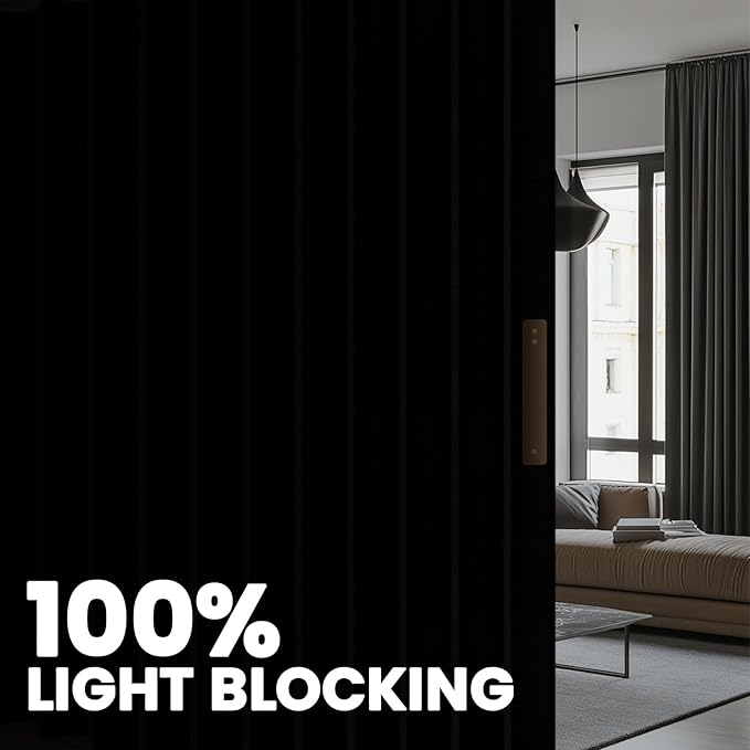 AJAZZ 100% Blackout Room Divider Curtains - with Flexible Ceiling Curtain Track, Noise Reduce Barrier for Portable Curtain for Sliding Glass Door/Space Room Divider r(Black, W180 x L96, 1 Pack)