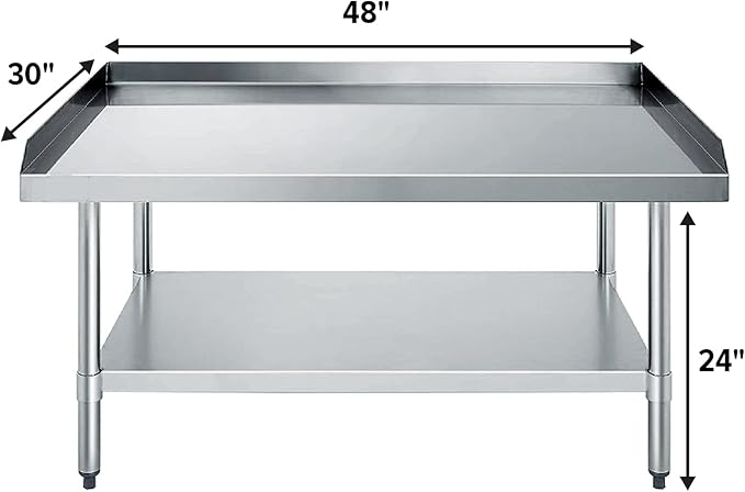 Stainless Steel Equipment Grill Stand with Adjustable Undershelf | Heavy Duty 18-Gauge Top | NSF Certified for Commercial Kitchens & Utility Spaces (30" x 48")