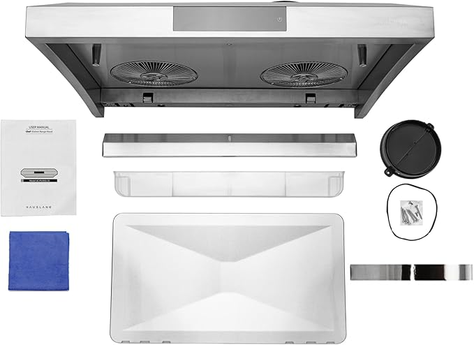 Hauslane Range Hood 30" Under Cabinet, 950 CFM Kitchen Range Hood | Steam Auto Clean Vent Hood, 6 Speed Kitchen Hood with Touch Panel | Stainless Steel Range Hoods Chef Series PS38