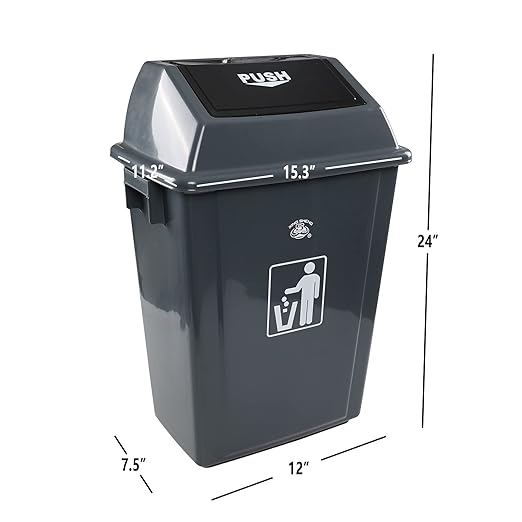 4-Pack 13 Gallon Grey Trash Can, Heavy-Duty Garbage Bin with Swing Lid for Office, Campus, and Home Use