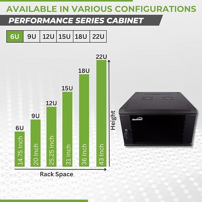 NavePoint 6U Server Cabinet Wall Mount Rack Enclosure Includes 2 Fans, Locking Glass Door, Removable Side Panels – 6U Network Cabinet 23.6” Deep, 19 Inch Server Rack for IT and A/V Equipment