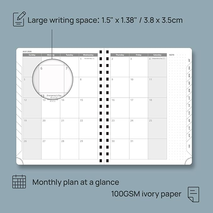 POPRUN 2026 Planner (Medium - 6.5'' x 8.5'') with Hourly Schedule, Vertical Layout - 2026 Weekly Calendar (Jan. 2026 - Dec.2026) for Time Management, Monthly Tabs, Spiral Bound, Soft Cover - Brown
