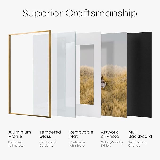 Homeforia 11x15 Bronze Picture Frame, High End Metal 11x15 Brass Frames with Mat 8.5x11, 11 x 15 Poster Frames Matted to 8.5 x 11 inch Photo, 11 by 15 Bronze Frames, Tempered Glass, Wall Kit, Set of 3