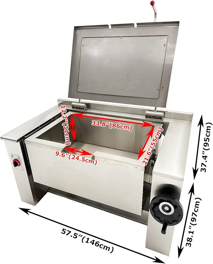 Commercial Electric Skillet 38.3gal Electric Tilting Braising Pan, 0-90° Tiltable Pot Design, 122-572°F Temp, Ideal for Stir-frying, Braising, Soup Boiling, and Simmering AC220V