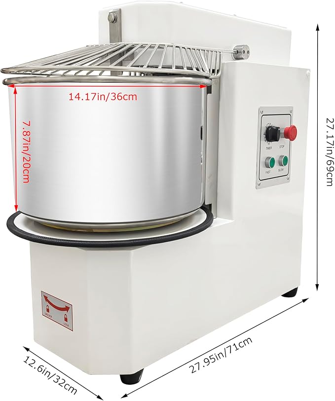 20L Commercial Dough Mixer with Dual-Speed Double-Action, 1.1KW Dough Kneading Machine, Stainless Steel Detachable Bowl, for Bakery Pizzeria Restaurant – 17.6 lbs Capacity