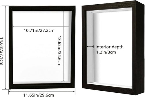 11x14 Shadow Box Frame Display Case, Wood with Plexiglass, Display Case Box for Memorabilia, Medal, Crafts,Tickets & Photos, Picture Frame for Wall and Tabletop (Black, 11x14)