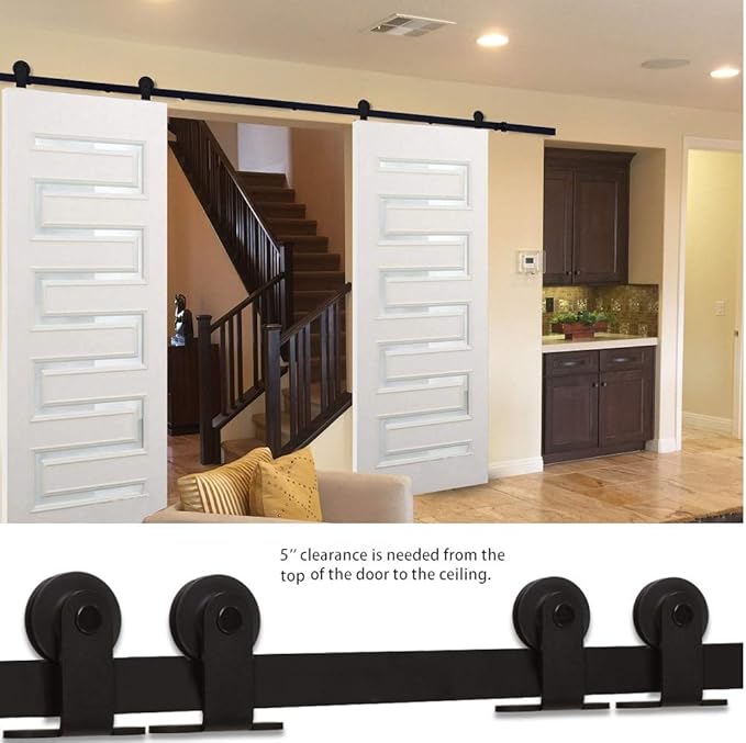 CCJH 8.2FT Sliding Barn Door Hardware Kit, Heavy Duty, Smoothly and Silently, Easy to Install, Fit 24.6" Width Double Door Panel, T-Shaped Style Black