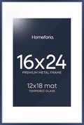 Homeforia 16x24 Navy Blue Picture Frame, High End Metal 16x24 Poster Frames with Mat 12x18 inch Photo, 16 x 24 Navy Blue Frame Matted to 12 by 18 Print, 24x16 Frame, Tempered Glass, Wall Kit, Set of 1