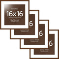 Homeforia 16x16 Brown Picture Frame, High End Dark Oak 16 x 16 Square Wood Frame with Mat 12 x 12 for Photo, 16by16 Wooden Walnut Poster Frame Matted to 12x12 Print, Tempered Glass, Wall Kit, Set of 4