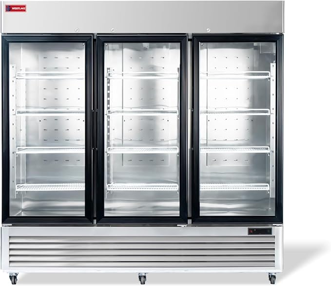 WESTLAKE 82" W Commercial Display Freezer 3 Glass door 72 Cu.ft Stainless Steel Merchandiser Reach-in Upriht Fan Cooling Digital Temperature Control Display Freezer for Restaurant, Bar, Shop, etc