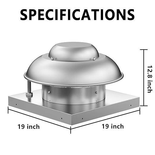 Roof Mounted Downblast Exhaust Fan Direct Drive Axial Exhaust Fan -19" Fan Base, 1/10 HP 830 CFM 115 Volt Single Phase Motor