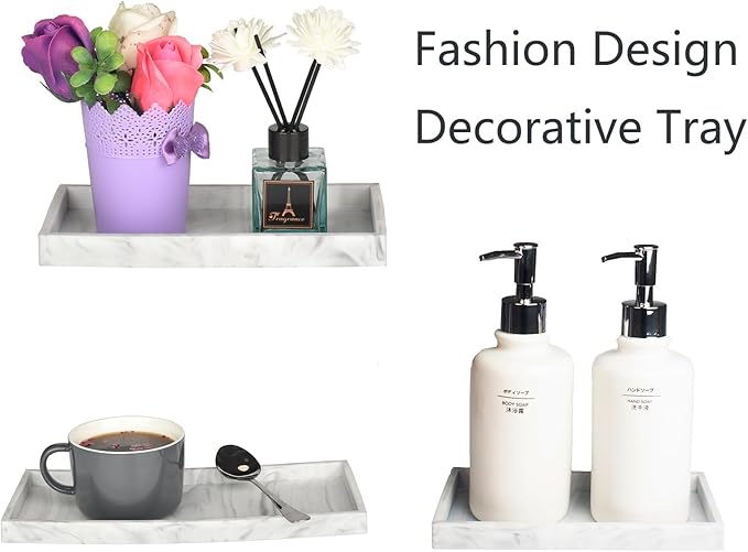 DNC Silicone Bathroom Tray for Counter, 2PC (7.9" +11.8") Vanity Tray for Countertop, Kitchen Sink Soap Tray for Dish Holder Dispenser Toilet Tank Desk Organizer