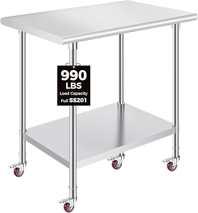 OSTBA Stainless Steel Table for Prep & Work 24x36 Inches with Casters Wheels, NSF Metal Commercial Heavy Duty Table with Adjustable Undershelf for Restaurant Kitchen Home and Hotel