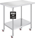 OSTBA Stainless Steel Table for Prep & Work 24x36 Inches with Casters Wheels, NSF Metal Commercial Heavy Duty Table with Adjustable Undershelf for Restaurant Kitchen Home and Hotel