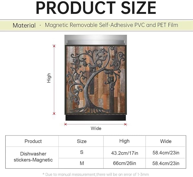 Tree of Life Dishwasher Cover Birds Fridge Sticker, Stainless Steel Tree Refrigerator Panel Cover, Wood Door Dishwasher Skin Cover (23" x 17" Ordinary)