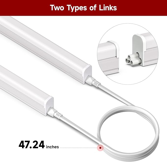 4 Pack T5 LED Shop Light, 4FT, 20W, 6500K 2200LM, Linkable Utility Fixture for Under Cabinet, Kitchen, Garage, Basement, Workshop Lighting, Easy Installation, Plug & Play