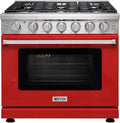 KOSTCH 36 inch Professional Freestanding Pro-Style Natural Gas Range or Liquid Propane Gas Range with 6 Burners, 6.0 cu.ft. Oven Capacity, in Stainless Steel - KOS-36RG03M (Red)