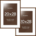 Homeforia 20x28 Picture Frame Brown, High End Dark Oak 20x28 Walnut Wooden Poster Frames with Mat 14x22, 20 x 28 Wood Frame Matted to 14 by 22, 28x20 Hanging Frames, Tempered Glass, Wall Kit, Set of 2