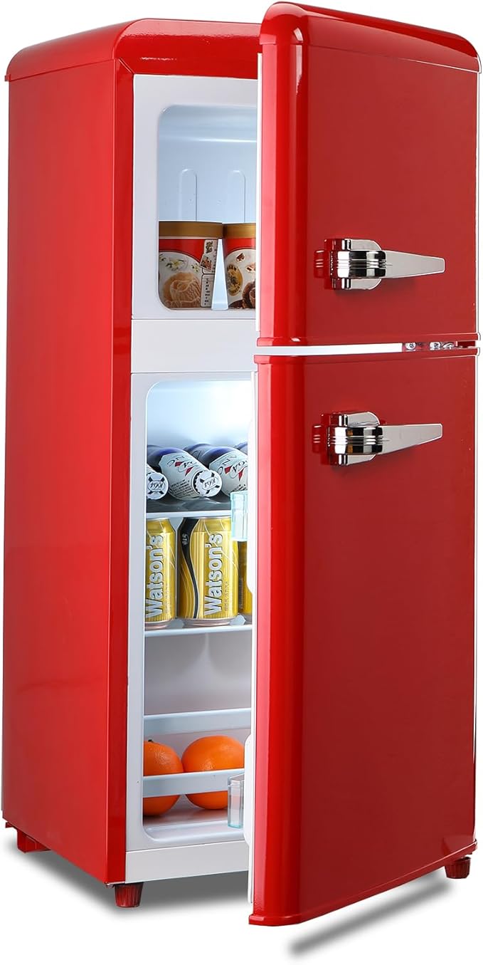 Anukis Mini Fridge with Freezer 3.2 Cu Ft 2 Door Mini Fridge for Apartment, Dorm, Office, Family, Basement, Garage - Retro Red
