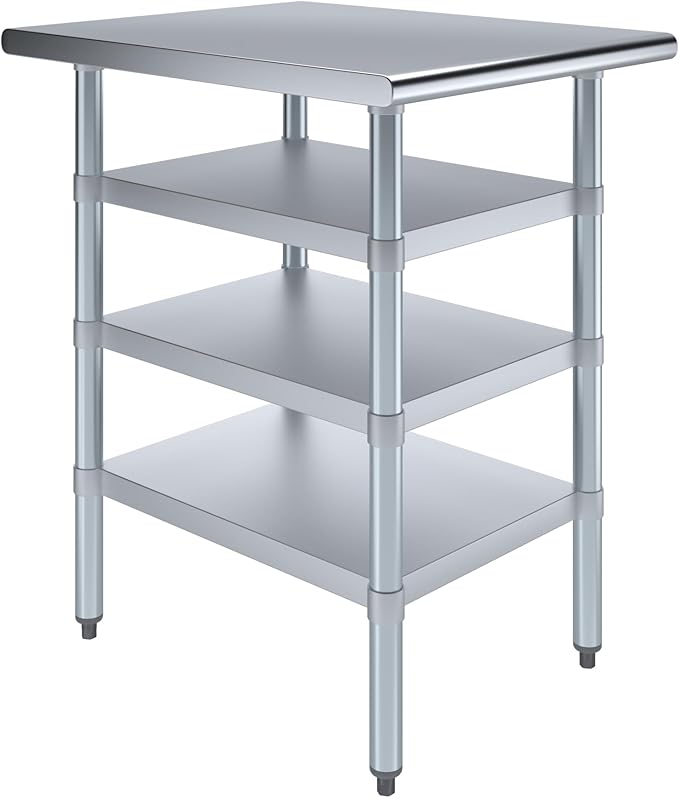 30 in. x 24 in. Stainless Steel Work Table with Three Bottom Shelves | NSF Kitchen Prep Table | Utitly Metal Table