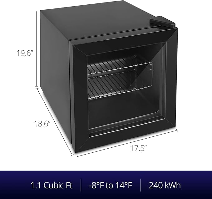 Northair Compact Mini Freezer with Glass Display Door - 1.1 Cu Ft with 2 Removable Shelves - Quiet Upright Freezer - 7 Temperature Settings - Black