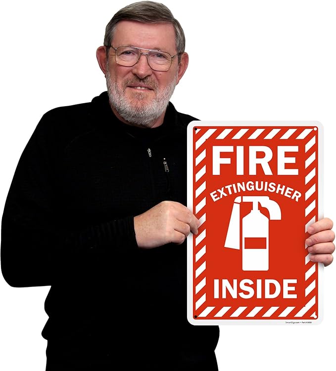 SmartSign 18 x 12 inch “Fire Extinguisher Inside” Metal Sign with Pre-cleared Holes, 63 mil Laminated Rustproof Aluminum, Red and white, Made in USA