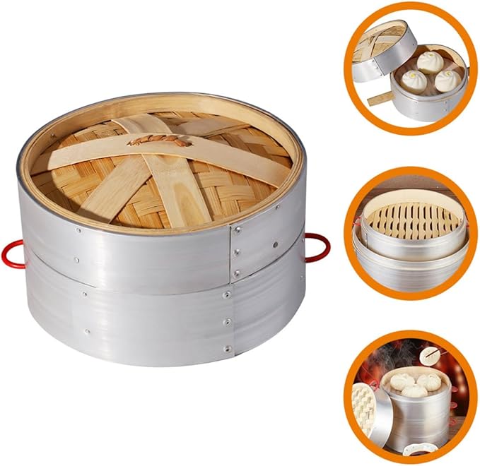Steamer Basket Set with Aluminum Rim and Double Handles 20cm Mini Food Steamer for Dumplings and Vegetables for Home and Commercial Cooking